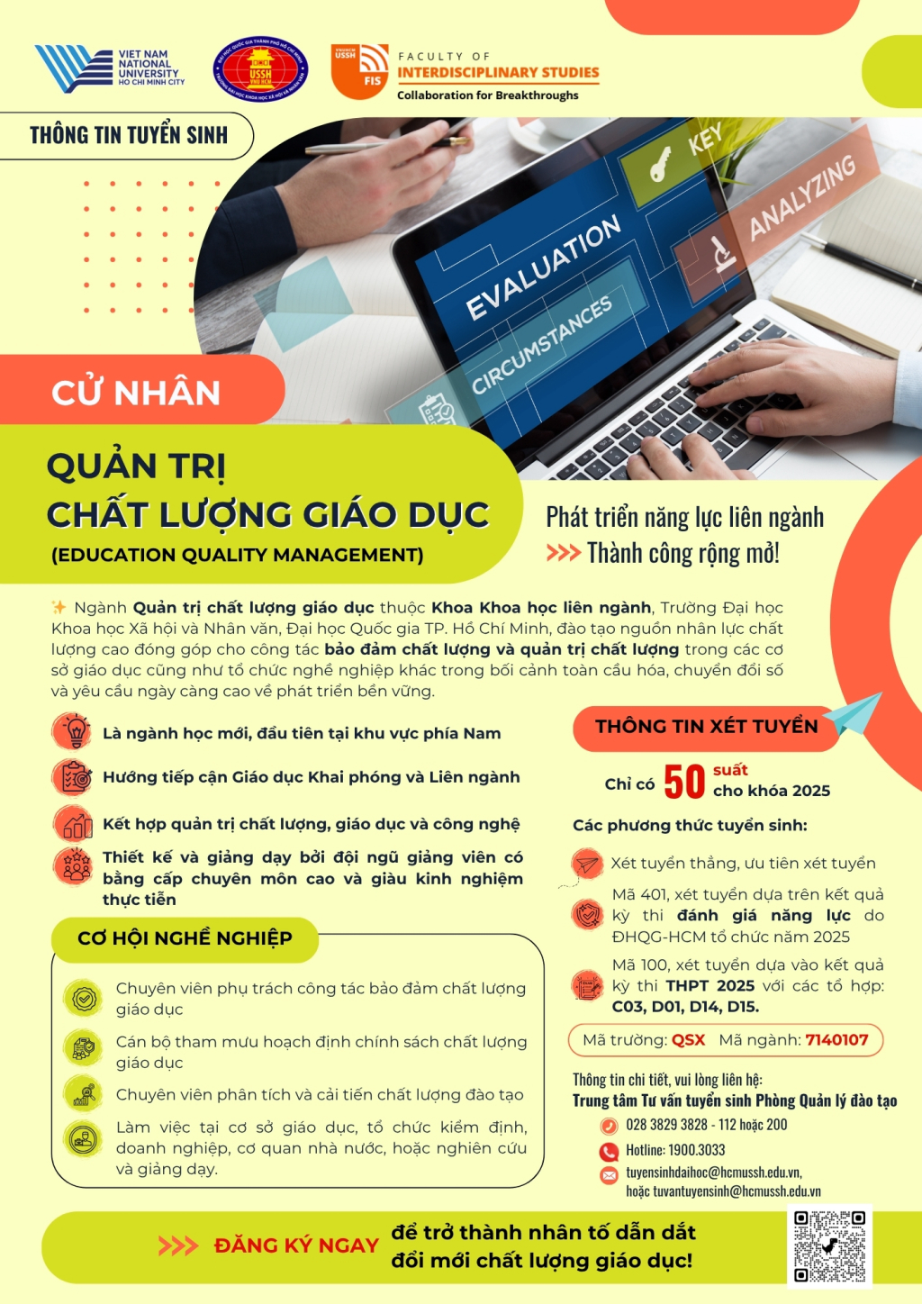 Chương trình đào tạo ngành Quản trị chất lượng giáo dục được thiết kế với định hướng toàn diện.